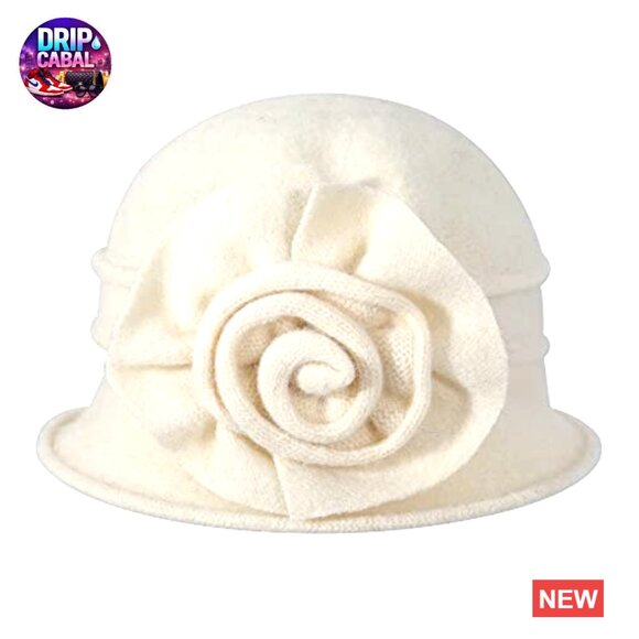 Wool Blend Vintage Cloche Bucket Hat with Stitched Flower Accent main image 5